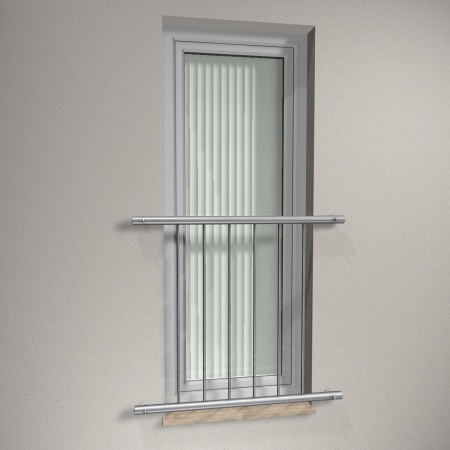 Edelstahl Fenstergitter (französischer Balkon) - R Line - Senkrechte Stäbe auf der Wand (oder vor Holzpfosten)
