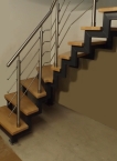 Innentreppe als 2 Holmtreppe 1/4 gewendelt mit Massivholzstufen & Edelstahlgeländer Buche - Stabverleimt (A/B) Anthrazitgrau (RAL 7016)